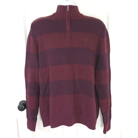 Chaps Men's L/G Burgundy & Blue Striped 1/4 Zip Pullover Sweater Grandpacore - Picture 2 of 14